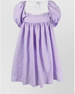 Cecilie Bahnsen Matelassé Puff Sleeve Midi Dress - Purple