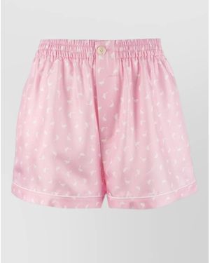 Moschino Satin Shorts Button Detail Back Pocket Animal Print - Pink