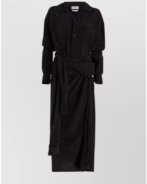Quira Silk Belted Midi Dress - Black