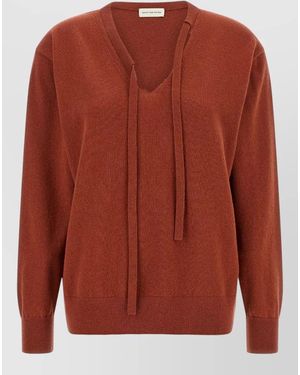 Dries Van Noten Cashmere V-Neck Long-Sleeve Ribbed Hem Jumper - Brown