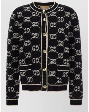 Gucci Knit Cardigan Gg Logo Long Sleeves - Black