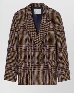 Closed Checked Wool Double-Breasted Blazer - Brown