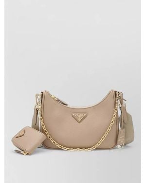 Prada Shoulder Bag Chain Strap Detachable Design - Natural