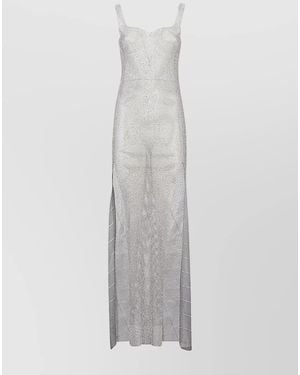 Santa Brands Rhinestone Sleeveless Sweetheart Neckline Maxi Dress - White