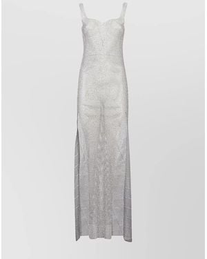 Santa Brands Rhinestone Sleeveless Sweetheart Neckline Maxi Dress - White
