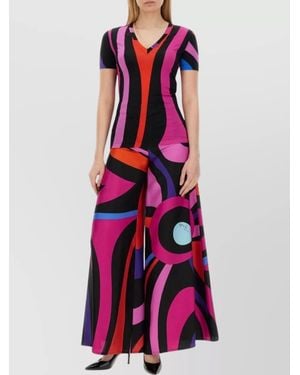 Emilio Pucci Slim Fit V-Neck Marble Print T-Shirt - Red