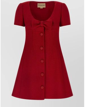 Valentino Garavani Wool Tweed Bow Mini Dress - Red