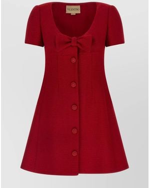 Valentino Garavani Wool Tweed Bow Mini Dress - Red