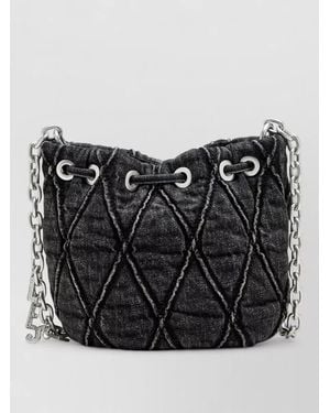 DIESEL Denim Chain Shoulder Strap Quilted Bucket Bag - Black