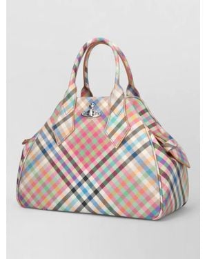 Vivienne Westwood Checkered Tote Bag Hand Carry Top Handles - Gray