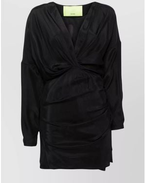 GAUGE81 Asymmetric Draped Silk Dress V-Neck - Black