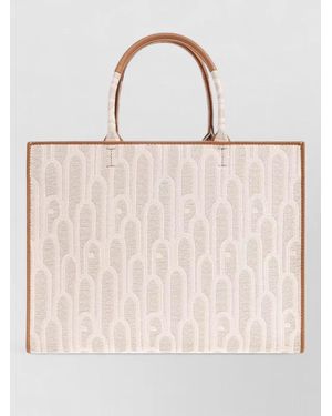 Furla Tote Bag Large Design Top Handles Contrast Trim - Natural