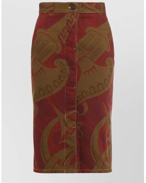 Vivienne Westwood High Waist Midi Skirt Printed Cotton - Brown