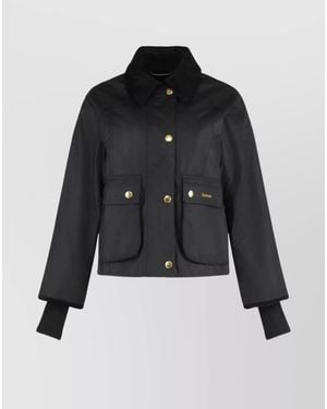 Barbour Waxed Cropped Single Breasted Jacket - Black