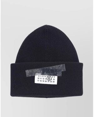 MM6 by Maison Martin Margiela Ribbed Texture Folded Cuff Hat - Blue