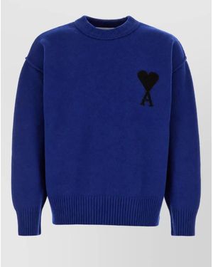 Ami Paris Ribbed Crewneck Wool Sweater - Blue