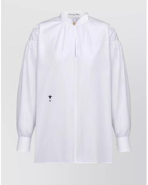 Dior Embroidered Stand Collar Long Sleeves Top - White