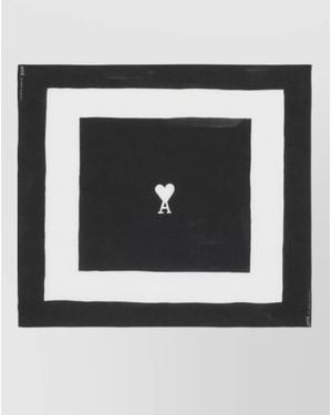 Ami Paris Printed Ami De Coeur Square Scarf Border - Black