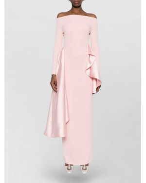 Solace London Kiana Satin Off Shoulder Slit Gown - Pink