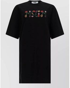 MSGM Short Sleeve Crew Neck Cotton Top - Black