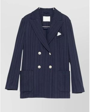 Circolo 1901 Striped Double Breasted Long Cotton Jacket - Blue