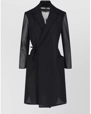 Junya Watanabe Belted Waist Coat Lapel Collar Sheer - Black