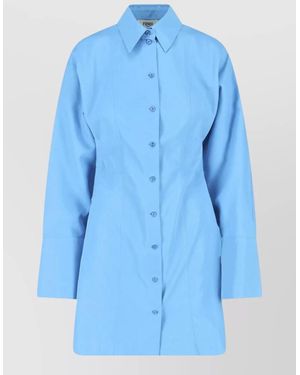 Fendi Long Sleeve Collared Knee Length Jacket - Blue
