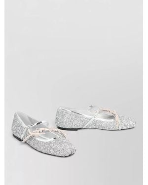 Jimmy Choo Loli Ballet Flats Fabric Crystals Bow - White