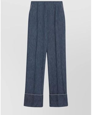 Valentino Wide Leg Chambray Denim Pants - Blue