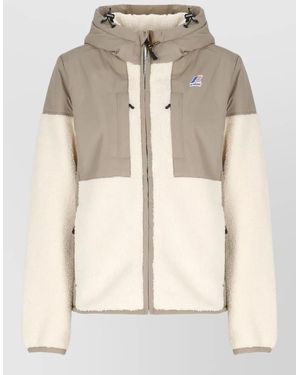 K-Way Hooded Short Jacket Colour Block Design - Natural