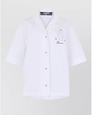Jacquemus Short Sleeve Cotton Shirt Contrast Pocket - White