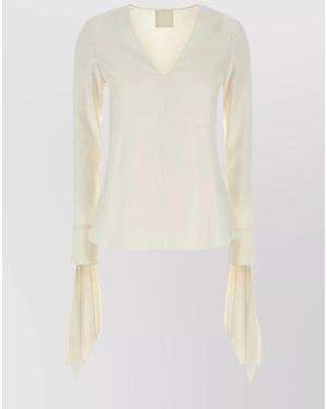 Givenchy Silk Ruffled V-Neck Long-Sleeve Blouse - White