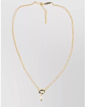 Ferragamo Gancini Necklace Double Chain Pearl Pendant - White