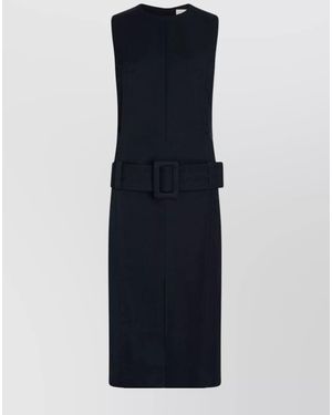 Patou Belted Round Neck Midi Dress - Blue