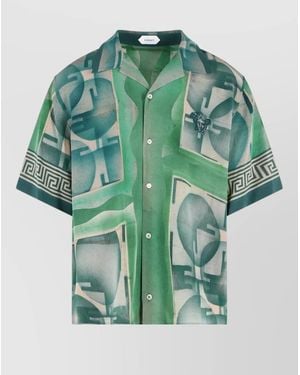 Versace Informal Silk Shirt Relaxed Summer Style - Green