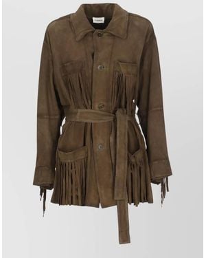 P.A.R.O.S.H. Suede Fringed Belted Jacket - Green