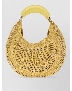 Chloé Raffia Crochet Banana Handbag Top Handle - Metallic