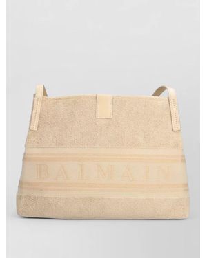 Balmain Rectangular Shoulder Bag Textured Fabric Dual Handles - Natural