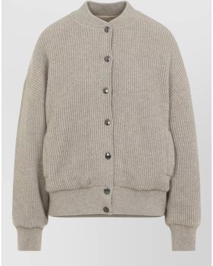 Brunello Cucinelli Cashmere Bomber Jacket Relaxed Knitwear Style - Grey