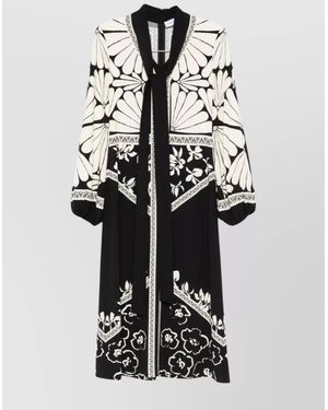 Raquel Diniz Floral Print Midi Dress With Tie Neck - White