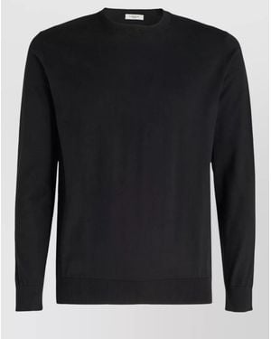 Paolo Pecora Crew Neck Knitwear Long Sleeves Ribbed Trim - Black