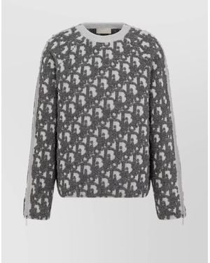 Dior Crew Neck Textured Knit Sweater - Gray