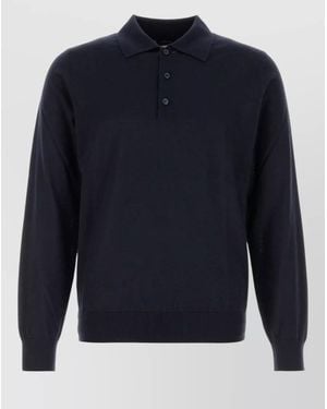 Brioni Cashmere Blend Long Sleeve Polo Shirt - Blue