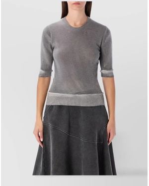 Our Legacy Merino Wool Cropped Ribbed Short-Sleeve Knit T-Shirt - Grey