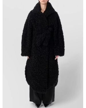 Frankie Shop Ravello Eco Shearling Belted Long Coat - Black