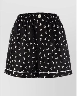 Moschino Shorts All Over Print Button Detail Piping - Black