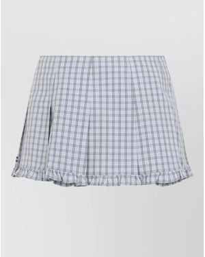 Miu Miu Checked Cotton Mini Skirt Shorts - Blue