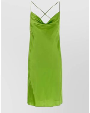 Saint Laurent Satin Mini Dress Draped Neckline Cross Back - Green