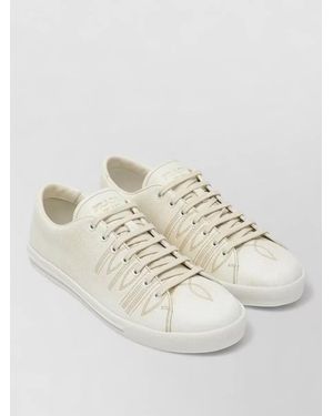 Prada Low Top Trainers Round Toe Rubber Sole - Natural