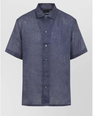 Brioni Linen Printed Cuban Shirt - Blue